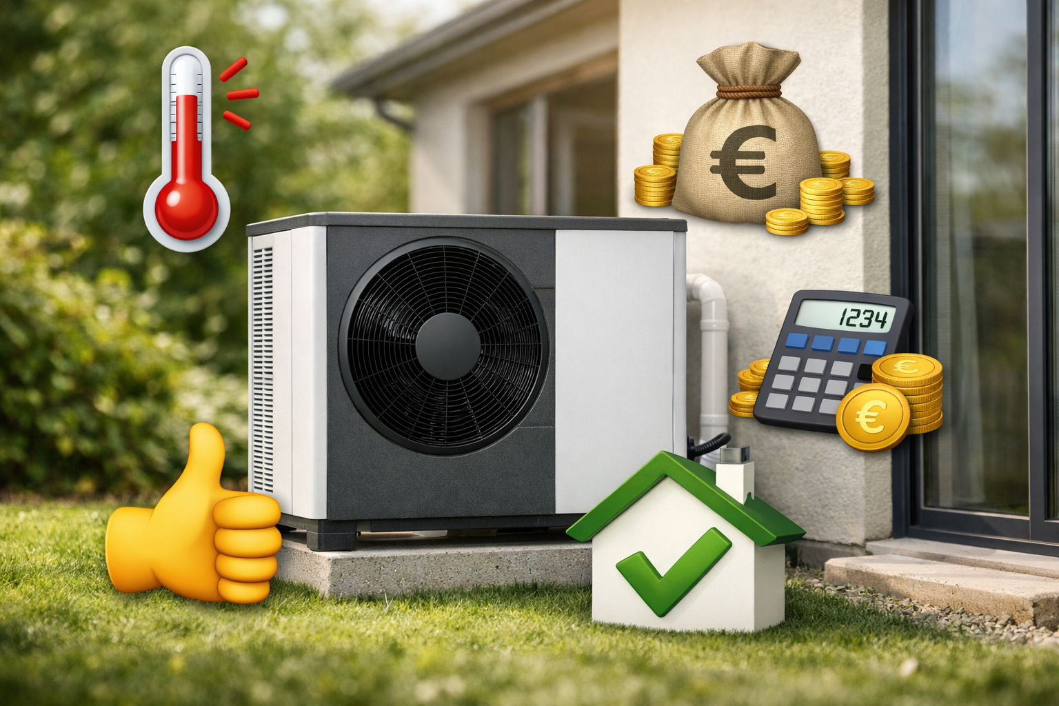 Pompe à chaleur air-eau installée à l'extérieur d'une maison contre le mur