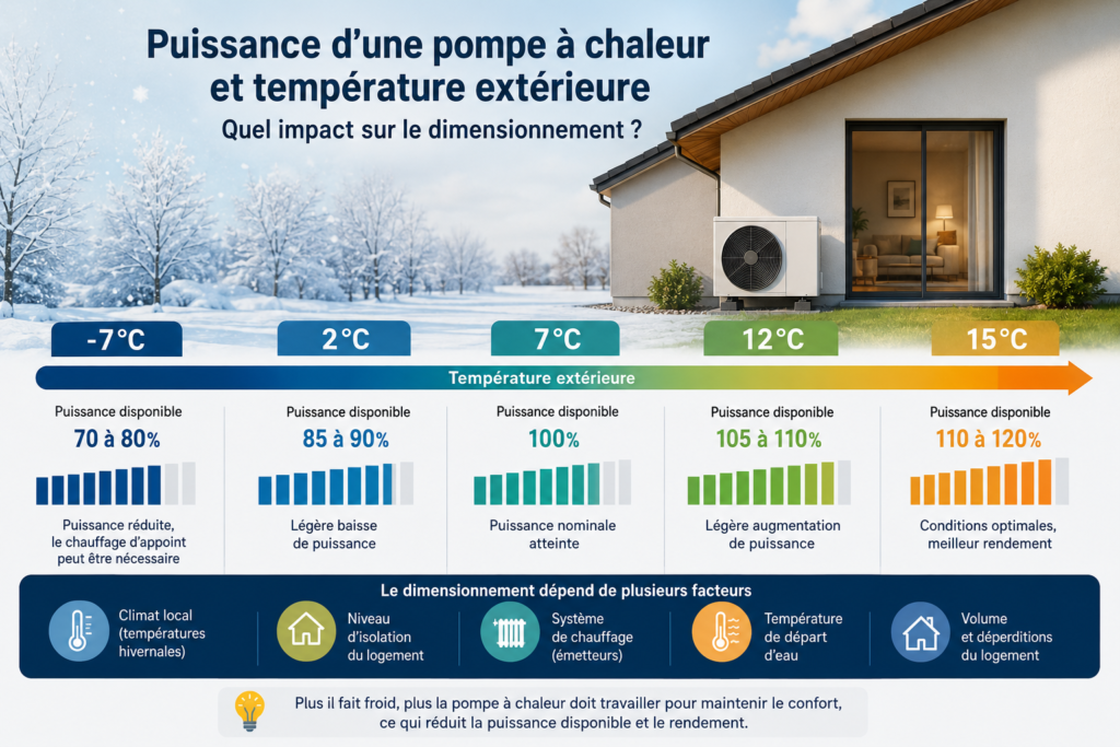 puissance pompe à chaleur VS température exétieure